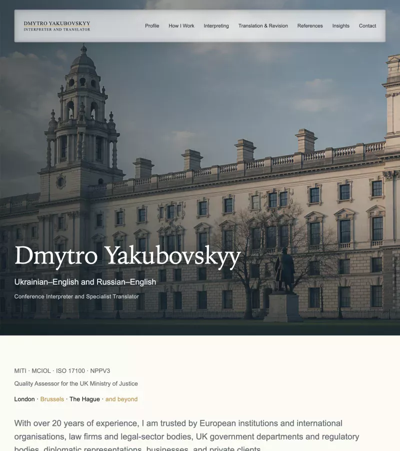 Website screenshot for Dmytro Yakubovskyy